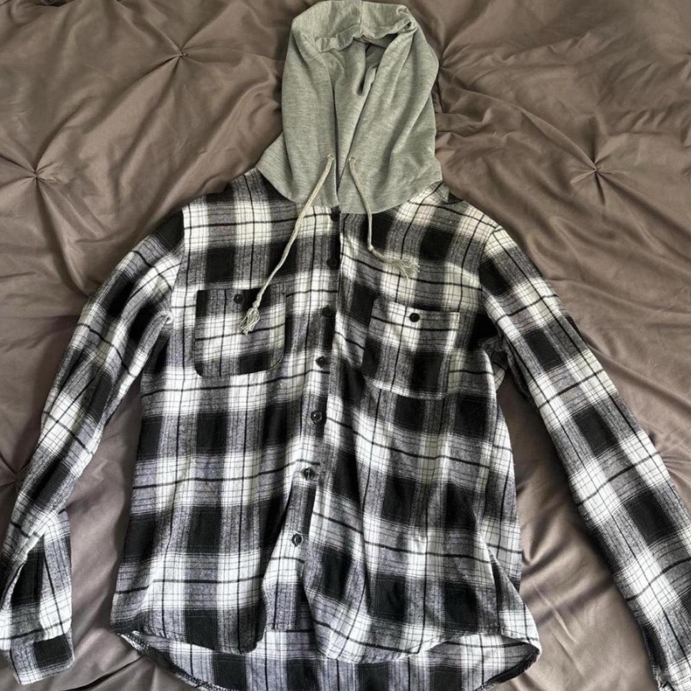 SHEIN Black and White Plaid Flannel